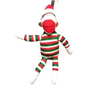 Galerie Holiday Christmas Sock Monkey Stuffed Animal Plush Red Green Stripes 12"